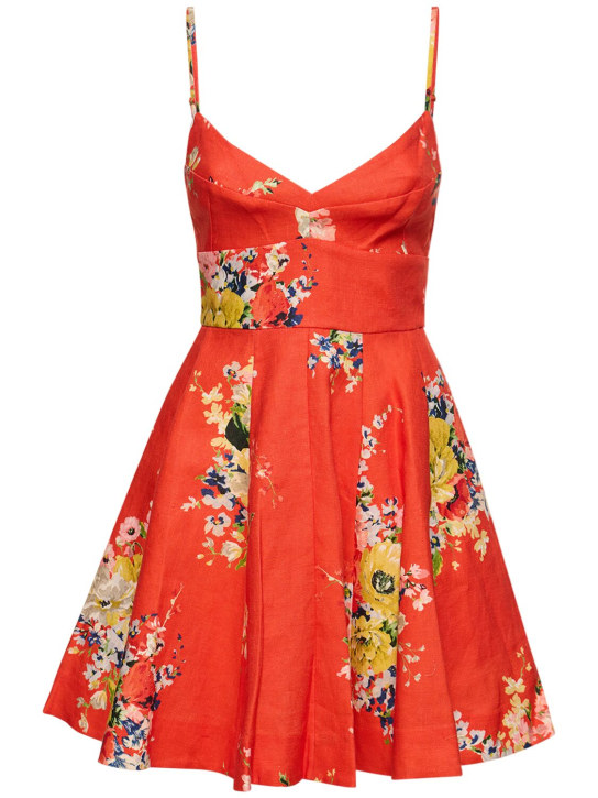 Zimmermann: Alight flared linen mini dress - Red Floral - women_0 | Luisa Via Roma