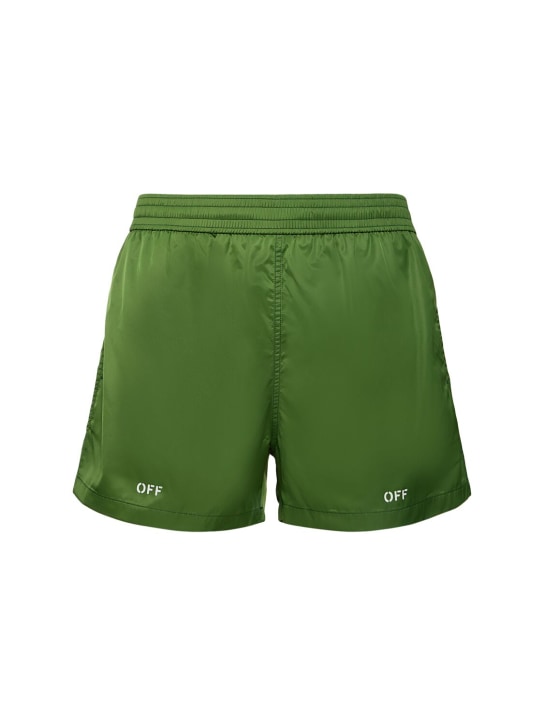 Off-White: Off Stamp tech swim shorts - Green - men_0 | Luisa Via Roma
