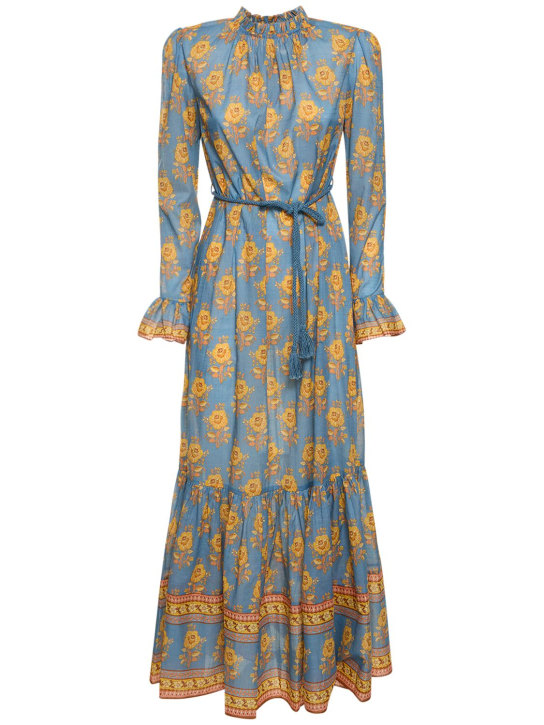 Zimmermann: Junie ruffled cotton midi dress - Blue/Yellow - women_0 | Luisa Via Roma