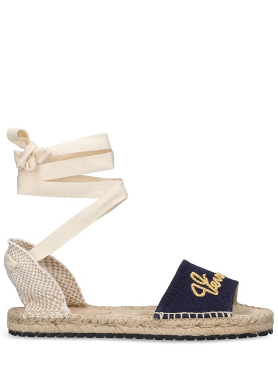 Versace: Logo embroidered espadrille sandals - Navy/Beige - kids-girls_0 | Luisa Via Roma