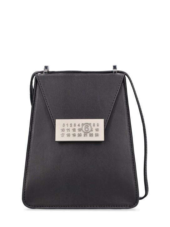 MM6 Maison Margiela: Mini Numbers vertical leather bag - Black - women_0 | Luisa Via Roma