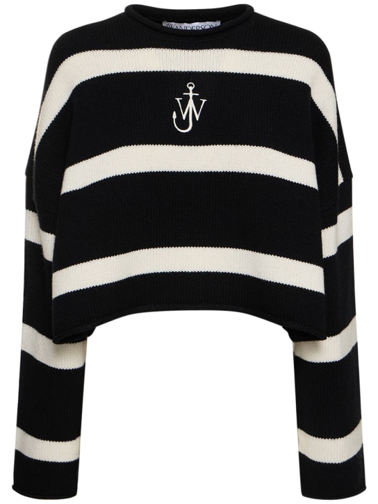 JW Anderson: Logo striped wool & cashmere sweater - Black/White - women_0 | Luisa Via Roma