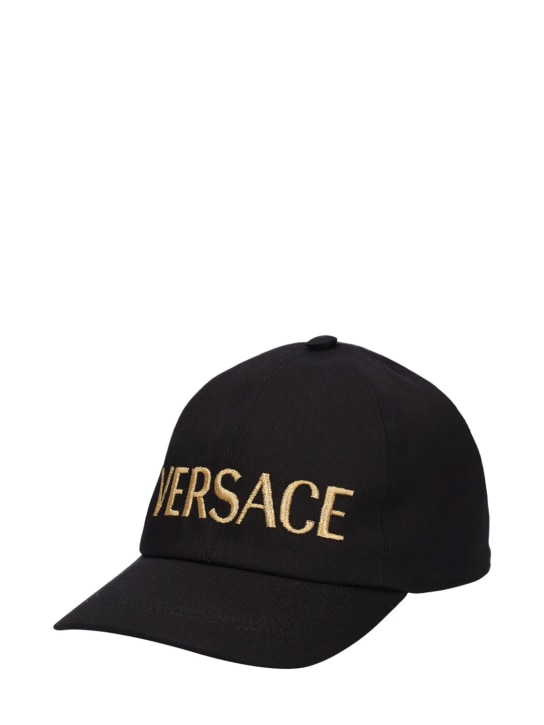 Versace: Embroidered cotton drill baseball hat - Black/Gold - kids-boys_1 | Luisa Via Roma