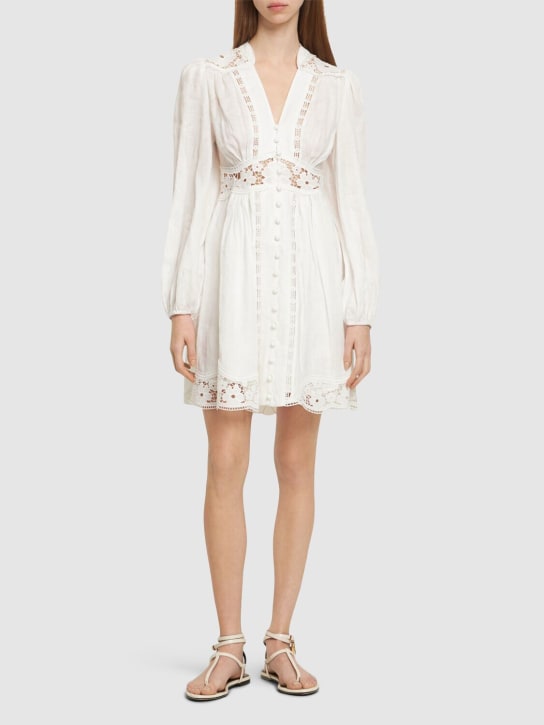 Zimmermann: August Plunge linen mini dress - Ivory - women_1 | Luisa Via Roma