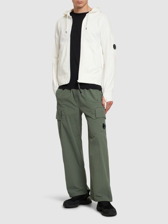 C.P. Company: Diagonal raised fleece zipped hoodie - Gauze White - men_1 | Luisa Via Roma