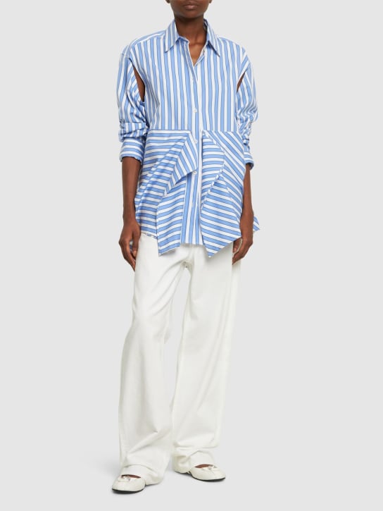 JW Anderson: Striped cotton poplin peplum drape shirt - Blue/White - women_1 | Luisa Via Roma
