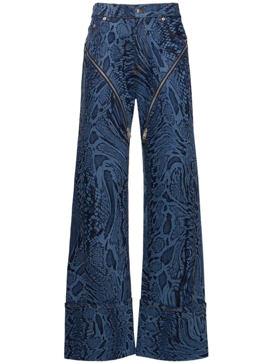 MUGLER: Jeans rectos de denim con cintura alta - Azul - women_0 | Luisa Via Roma