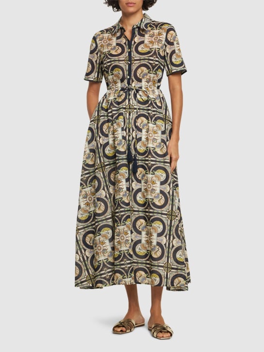 Tory Burch: Robe chemise longue en coton imprimé - Multicolore - women_1 | Luisa Via Roma