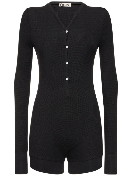 Éterne: Thermal cotton blend l/s jumpsuit - Black - women_0 | Luisa Via Roma