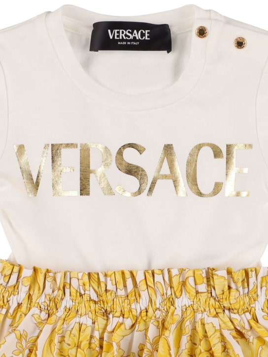 Versace: Vestito in jersey e popeline di cotone - Bianco/Oro - kids-girls_1 | Luisa Via Roma