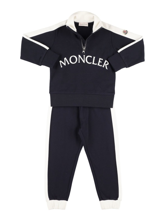 Moncler: Felpa e pantaloni in cotone stretch - Blu - kids-boys_0 | Luisa Via Roma