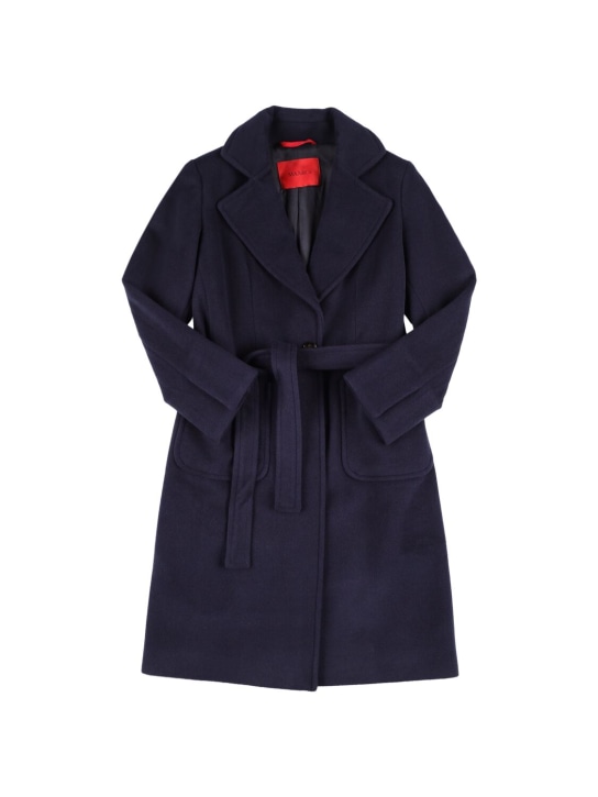 Max&co: Belted wool long coat - Navy - kids-girls_0 | Luisa Via Roma