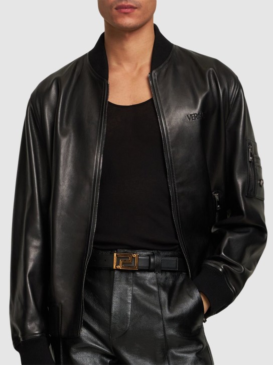 Versace: 30mm Greca leather belt - Black/Gold - men_1 | Luisa Via Roma