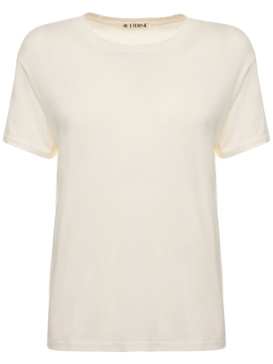 Éterne: Short sleeve cotton t-shirt - Ivory - women_0 | Luisa Via Roma