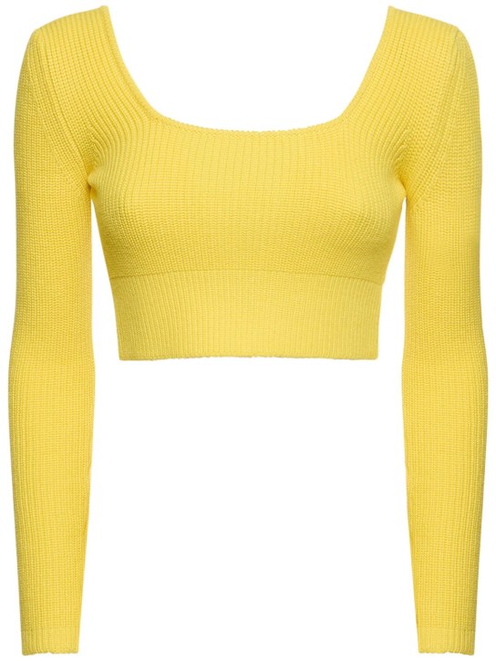 Ferrari: Wool rib knit open back cropped top - Yellow - women_0 | Luisa Via Roma