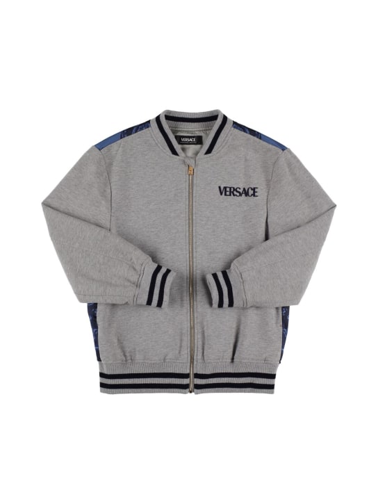 Versace: Dragan print cotton jersey bomber jacket - Grey - kids-boys_0 | Luisa Via Roma