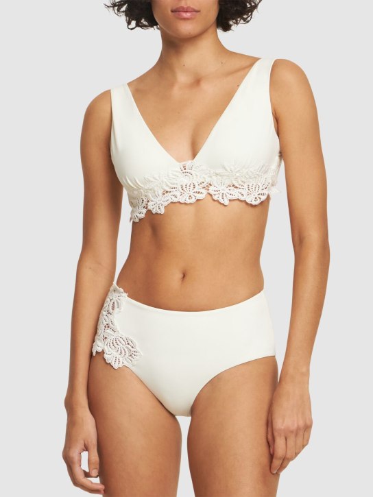 Ermanno Scervino: Lycra embroidery high rise bikini bottom - White - women_1 | Luisa Via Roma