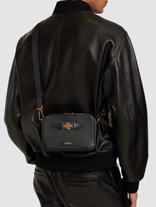Versace: Medusa small leather camera bag - Black - men_1 | Luisa Via Roma