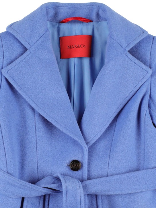 Max&co: Belted wool long coat - Light Blue - kids-girls_1 | Luisa Via Roma