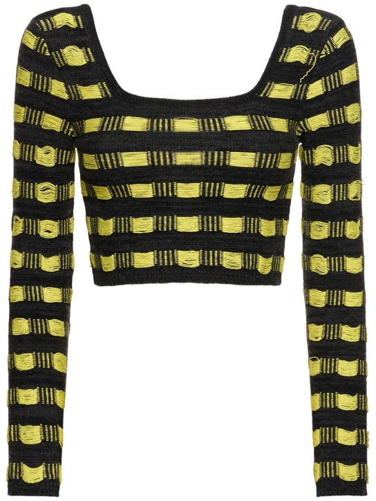 Ferrari: Wool knit open back cropped top - Yellow/Black - women_0 | Luisa Via Roma