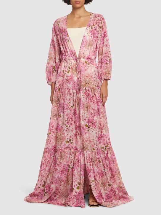 Giambattista Valli: Robe caftan longue en coton imprimé - Multi Rose - women_1 | Luisa Via Roma