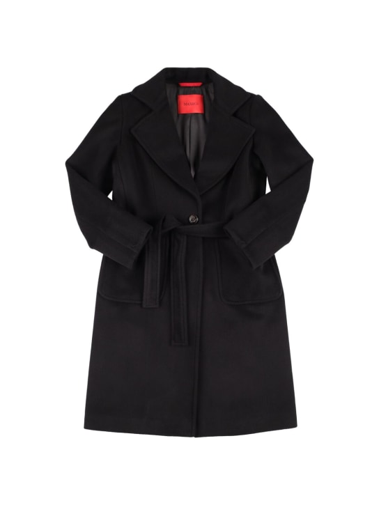 Max&co: Belted wool long coat - Black - kids-girls_0 | Luisa Via Roma