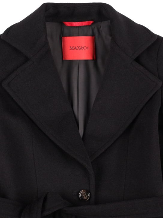 Max&co: Belted wool long coat - Black - kids-girls_1 | Luisa Via Roma