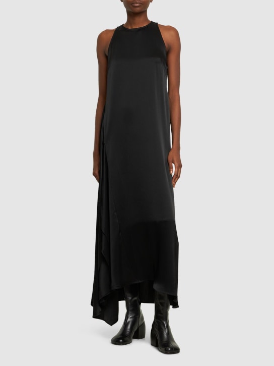 JW Anderson: Sleeveless draped satin midi dress - Black - women_1 | Luisa Via Roma