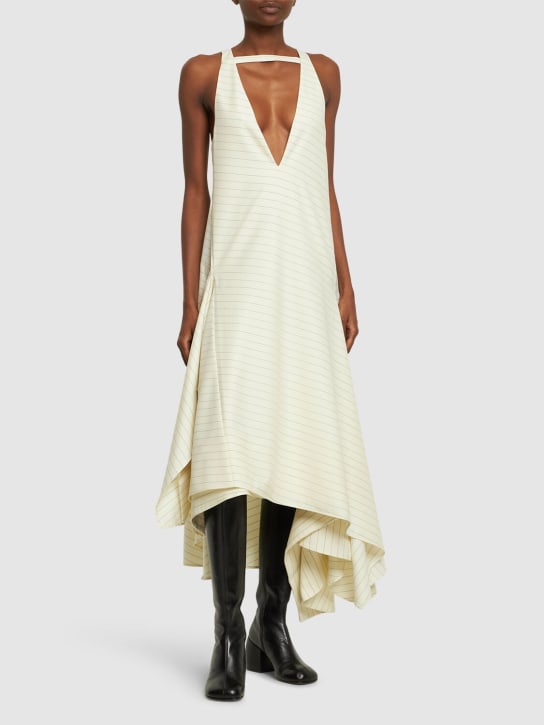 JW Anderson: Pinstripe wool blend flared dress - Multi Ivory - women_1 | Luisa Via Roma