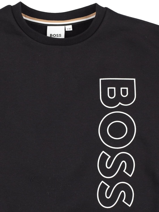 Boss: Sweat-shirt en coton à logo caoutchouté - Noir - kids-boys_1 | Luisa Via Roma