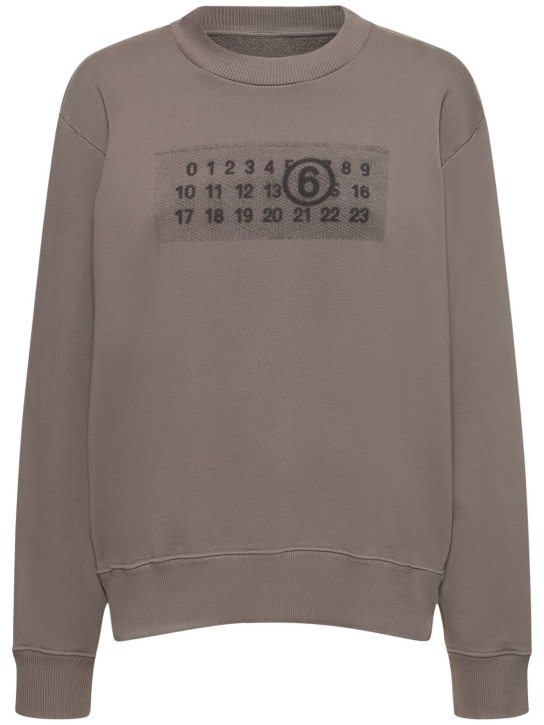 MM6 Maison Margiela: Sweatshirt aus Baumwollfleece mit Logodruck - Grau - women_0 | Luisa Via Roma