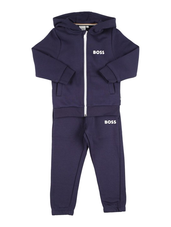 Boss: Cotton blend hoodie & sweatpants w/ logo - kids-boys_0 | Luisa Via Roma