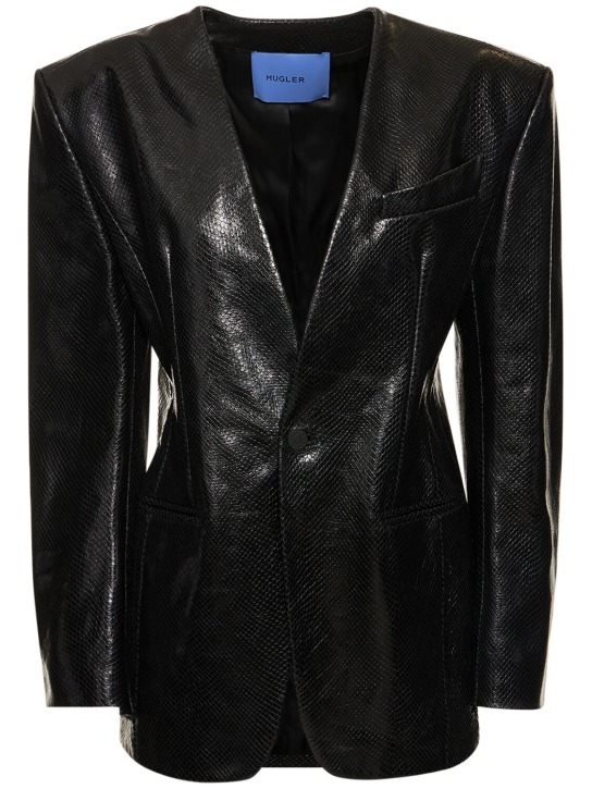 MUGLER: 单排扣皮革夹克 - 黑色 - women_0 | Luisa Via Roma