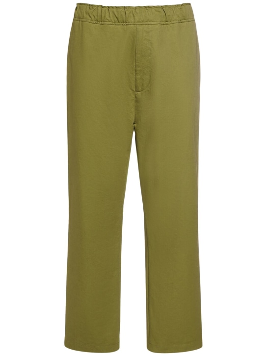Moncler: Cotton satin pants - Olive Green - men_0 | Luisa Via Roma