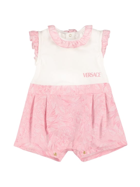 Versace: Cotton poplin & jersey romper - White/Pink - kids-girls_0 | Luisa Via Roma