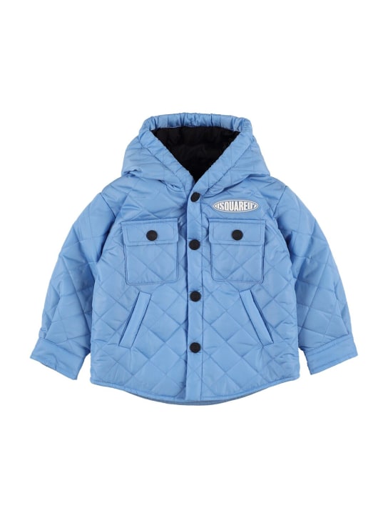 Dsquared2: Hooded quilted nylon jacket - Light Blue - kids-boys_0 | Luisa Via Roma