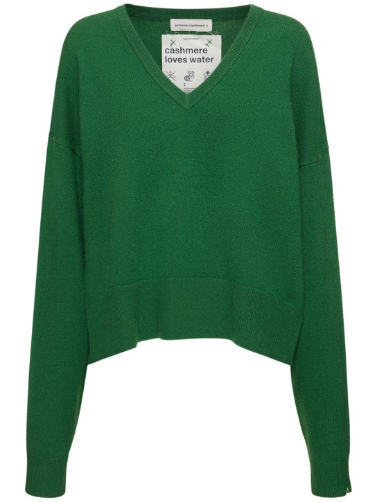 Extreme Cashmere: Clash cashmere blend v neck sweater - Green - women_0 | Luisa Via Roma