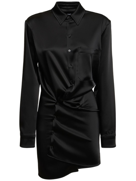 Off-White: Twist satin shirt dress - Black - women_0 | Luisa Via Roma