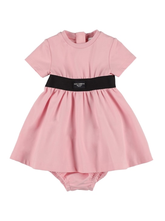 Dolce&Gabbana: Vestito in cotone stampato con culotte - Rosa - kids-girls_0 | Luisa Via Roma