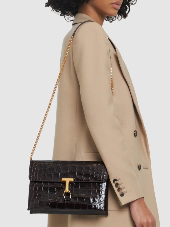 Tom Ford: Medium Monarch embossed shoulder bag - Espresso - women_1 | Luisa Via Roma