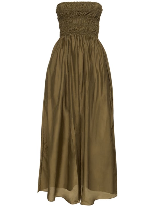 Matteau: Cotton & silk maxi dress - Olive Green - women_0 | Luisa Via Roma