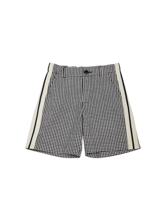 Moncler: Shorts in cotone gingham - Celeste - kids-boys_0 | Luisa Via Roma