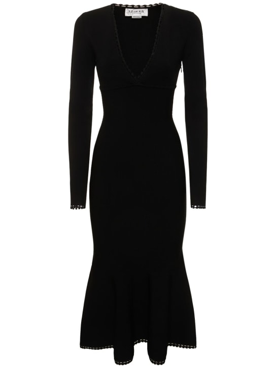 Victoria Beckham: V-neck viscose blend midi dress - Black - women_0 | Luisa Via Roma