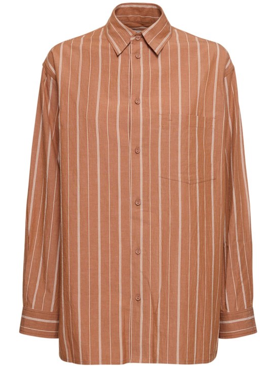 Matteau: Striped cotton & linen shirt - Orange/Multi - women_0 | Luisa Via Roma