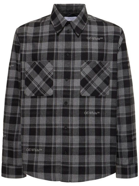 Off-White: Check cotton flannel shirt - Dark Grey - men_0 | Luisa Via Roma