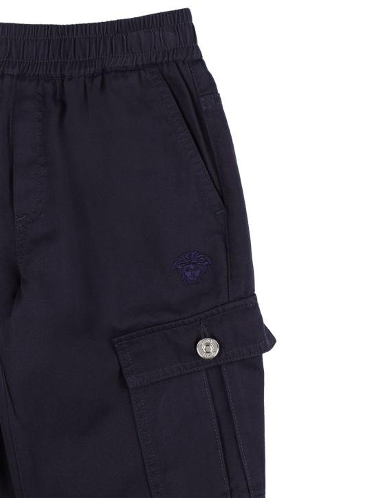 Versace: Embroidered cotton gabardine cargo pants - Navy - kids-boys_1 | Luisa Via Roma