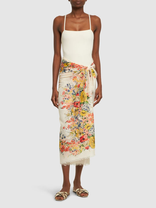 Zimmermann: Printed cotton pareo skirt - Ivory Floral - women_1 | Luisa Via Roma
