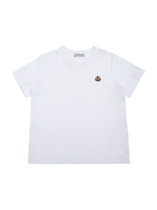 Moncler: Camiseta de algodón con logo - Blanco Óptico - kids-girls_0 | Luisa Via Roma