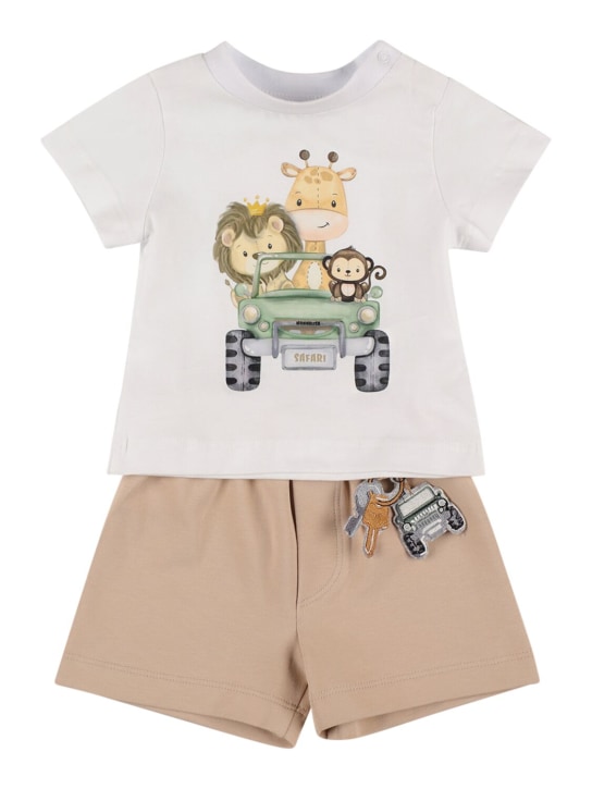 Monnalisa: T-shirt in jersey di cotone e pantaloni in felpa - Bianco/Beige - kids-boys_0 | Luisa Via Roma