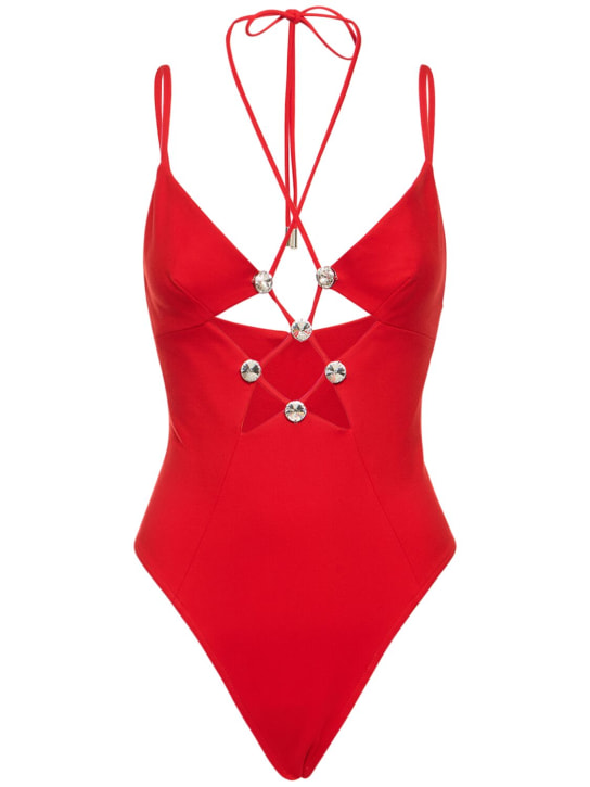 Area: Embellished star cutout bodysuit - Red - women_0 | Luisa Via Roma